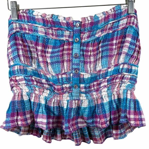 Free People Tops - Free People Smocked Plaid Crop Tube Top Size Small NWOT